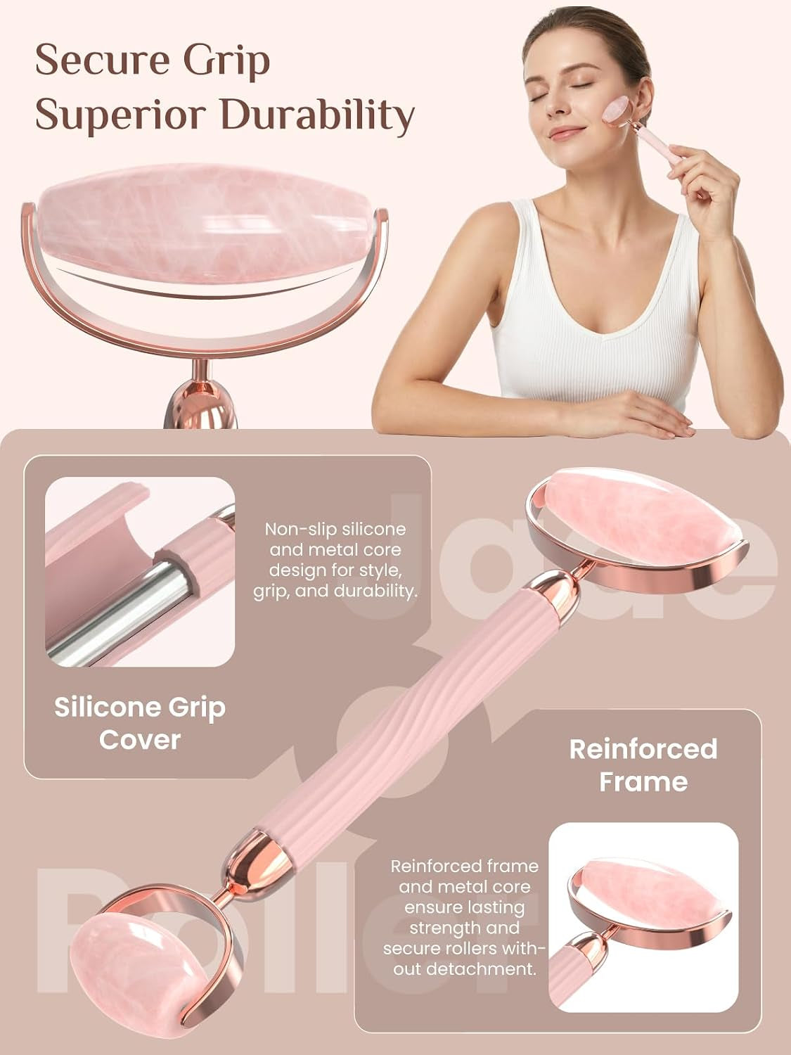 Rose Quartz Glow Ritual Set — Gua Sha & Facial Roller Duo