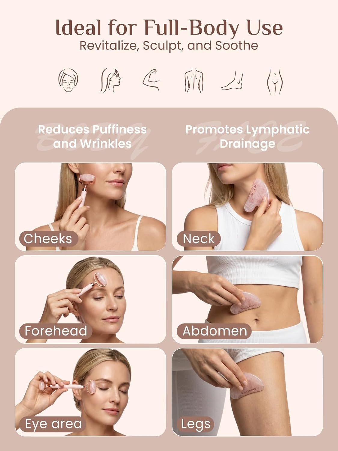 Rose Quartz Glow Ritual Set — Gua Sha & Facial Roller Duo