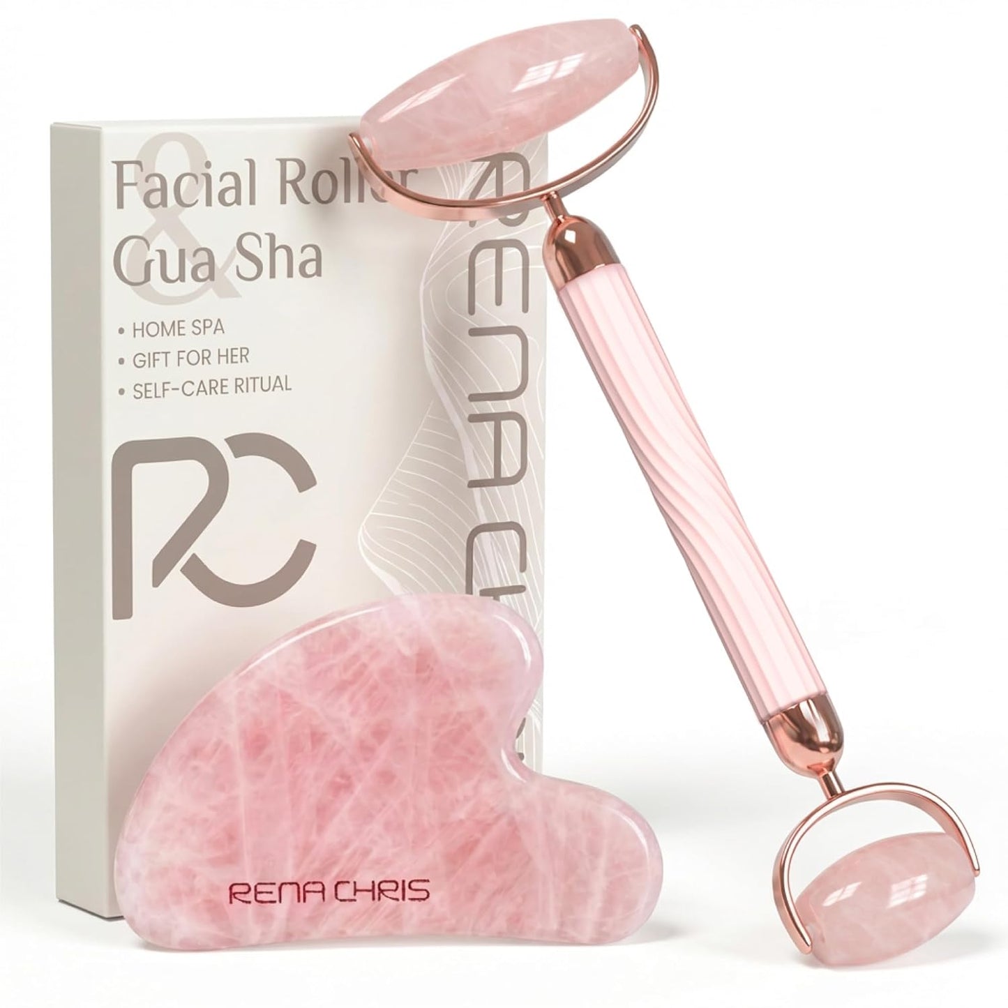 Rose Quartz Glow Ritual Set — Gua Sha & Facial Roller Duo