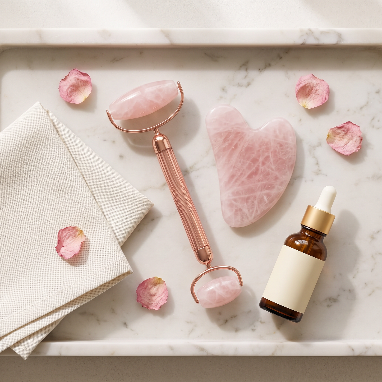Rose Quartz Glow Ritual Set — Gua Sha & Facial Roller Duo
