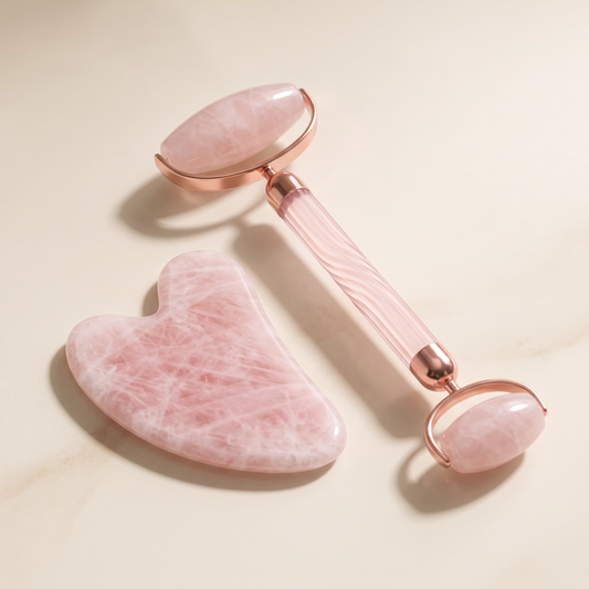 Rose Quartz Glow Ritual Set — Gua Sha & Facial Roller Duo